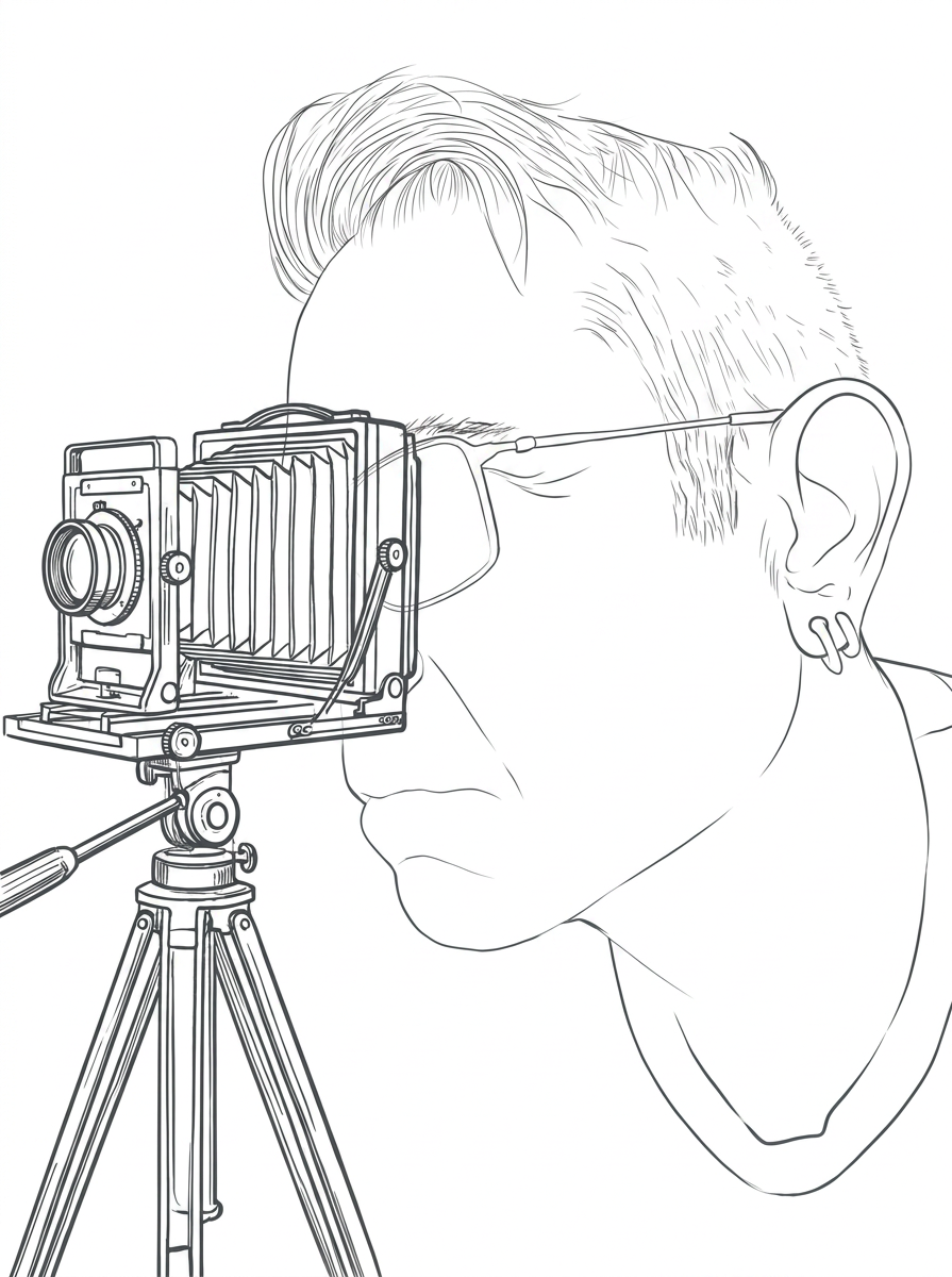 19th century camera and oversized self portrait